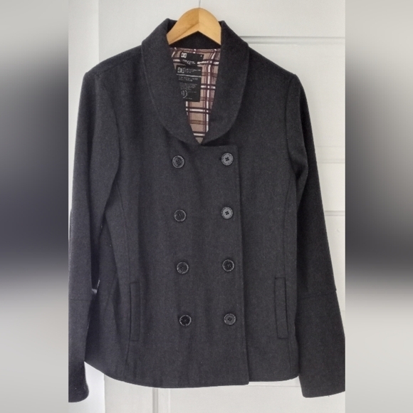 Vintage Peacoat Blazer Dark Gray Wool Blend Cropped Double Breasted DC Brand - Picture 8 of 13